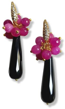 Orecchini Pendenti con Pietre Naturali Fucsia e Onice Nero – Orecchini Artigianali Fatti a Mano, Bijoux Donna Eleganti, Made in Italy, Idea Regalo
