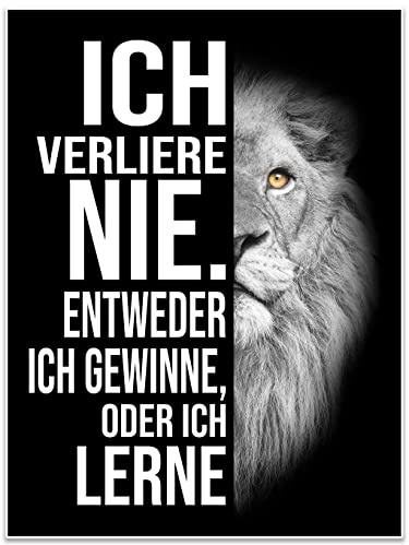 wandmotiv24 Poster als Wanddeko, Größe 80x60cm, Verlieren oder gewinnen, Löwe, Moderne Wanddeko, Wandbilder, Deko, Bild M0091