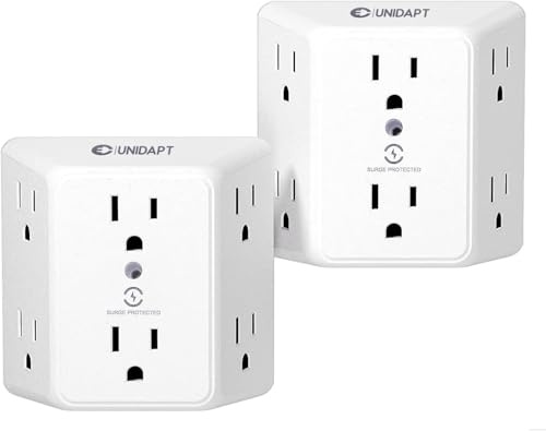 Unidapt Multi Plug 6 Outlet Extender, 2 Pack Surge Protector Wall Splitter, 900J Power Strip 3 Side Wide Spaced Adapter Multiple Charger Expander, Mountable Wall Tap for Office Home Travel