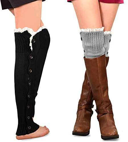 XEPST 2 Paar Winter Stulpen Damen Gestrickte Beinwärmer, Lang Stulpe Leg Warmer Stricken Häkelarbeit Leg Warmers Mädchen Stiefel Boot Abdeckung für Winterwärmer