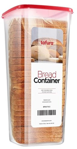 Tafura Récipient à pain | Boîte à pain en plastique | Boîte à pain avec couvercle rouge | Distributeur de pain sans BPA