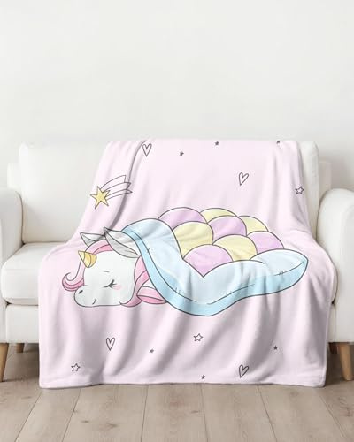MTOnlinehandel Einhorn Decke 150x200 cm ☆ Geschenke für Mädchen, Fleece-Decke flauschig in rosa, Kuscheldecke Teenager ☆ Kuscheldecke Regenbogen ☆ Geburtstagsgeschenk Unicorn