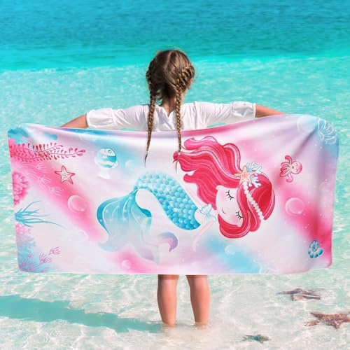 WERNNSAI Toalla de Playa Infantil Sirena - 76 x 150 cm Toallas Sin Arena Sirena para Niñas Toalla de Baño de Secado Rápido Manta de Playa Toalla de Viaje de Playa Ligera Absorbente