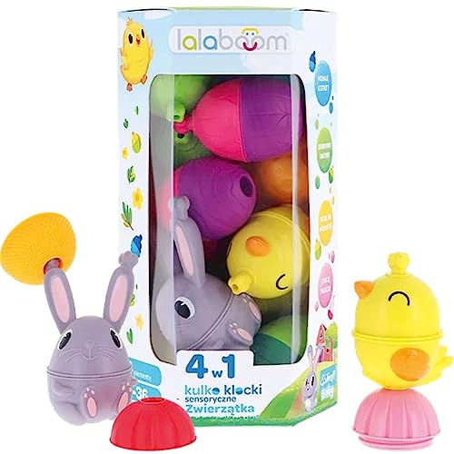 Lalaboom Trefl, Kugel Sensorische Belag, Tiere - 24er Set, 4in1 Spielzeug, Kleinkind Steine, Motorische Entwicklung, Sicheres Lernspielzeug für Kinder ab 10 Monaten