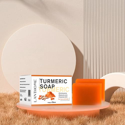 Kurkuma-Seife mit natürlichem Ingwer und Vitamin C zur Entfernung von Hyperpigmentierung und dunklen Flecken, aufhellende und feuchtigkeitsspendende Kurkuma-Seife für Gesicht und Körper 2 x 100g