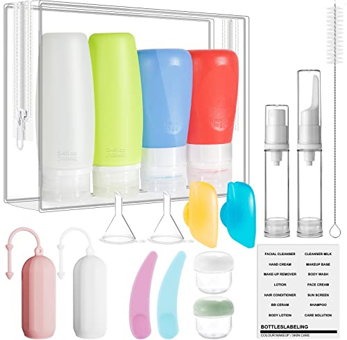 Ecagewill Kit Viaggio Iiquidi 19 Pezzi Contenitori da Viaggio 100 ml/ 85ml Dispenser da Viaggio per Lozione Shampoo Balsamo gel Doccia Senza BPA, Approvato Dalla FDA