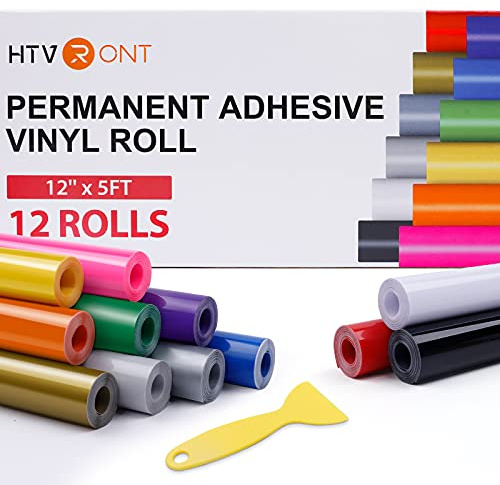 HTVRONT Vinilo Autoadhesivo para Plóter, 12 Rollos de 30,48 cm x 152,4 cm, 12 Colores para Regalos de Bricolaje y Fiestas de Cumpleaños