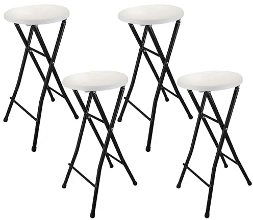 DRULINE Sgabello da Bar Pieghevole Diametro 31 cm Altezza Seduta Circa 70 cm Portata Massima 100 kg Metallo / Plastica (Nero / Bianco 4X)
