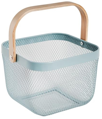 SANHSEHOME Metall Mesh Stahl Korb Garten Ernte Korb für das Sammeln von Gemüse Quadratische Drahtkorb mit Griff Storage Organizer Multifunktionale Obst Korb Bin für Küche Bad Picknick (Quadrat Blau)