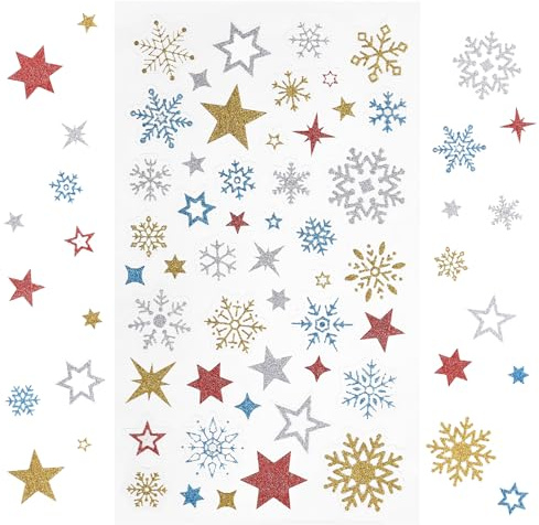 Kesote Sticker Stern Aufkleber Glitzer Schneeflocken 240x Etiketten Gold Selbstklebend zum Basteln Silber Weihnachten Deko Rot Blau
