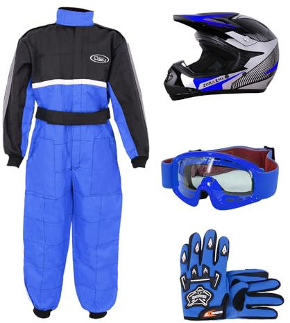 Zorax ZOR-X19 Youth Motocross Helmet & Gloves & Goggles & Motocross Suit | Helmet Blue XS (48-49cm) - Gloves S(5cm) - Suit XS(3-4 Years) Children Dirt Bike Off Road Motorbike Helmet ECE 2206