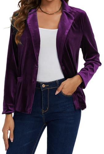 MINTLIMIT Women's Suits & Blazers Velvet Notched Lapel Long Sleeve Suit Jacket Solid Stretchy Fully Lined Blazer,Size M,Purple