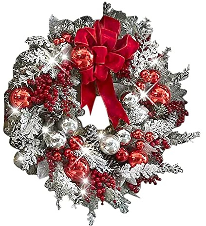 Türkranz Weihnachten mit grünen Blättern und rote Weihnachtsdeko Modern Adventskranz, türkranz Weihnachten beleuchtet Winter weihnachtskranz Weihnachtskranz Haustür Christmas (red #2, One Size)