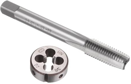 sourcing map Gewindeschneider-Set, 3/8-20 UNF-Gewindebohrer und runde Schneideisen, Gewindeschneidwerkzeug-Set für Mutter, Schraube, Bolzen, Gewinde-Reparatur, 2-teilig