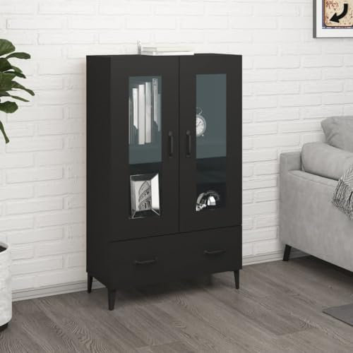 HETFTJN Highboard, Schuhschrank Schmal Bücherregal Sideboard Barschrank Geeignet für Küchenzeile Flur Schlafzimmer Office Schwarz 70x31x115 cm Holzwerkstoff