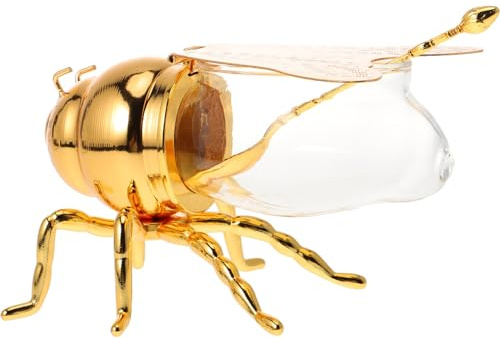 Luxshiny Pot De Miel En Forme D'abeille Pot De Miel En Verre Distributeur De Sirop À Condiments En Cristal À Huile Épices Porte-Sucre Bol Jolie Statue D'abeille Pour La
