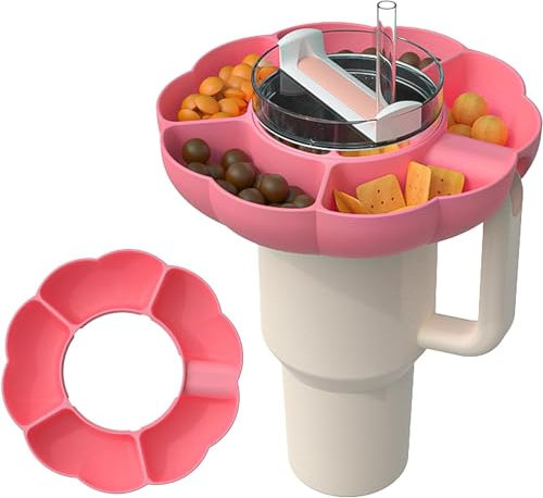 FIYSON Snackschale für Stanley Cup 40 oz, Silikon-Snackring, Snacktablett, Wiederverwendbare Snackteller, Snack-Halter, Snack-Deckel für Süßigkeiten, Vorspeisen, Nüsse (5 Fächer, Rosa)