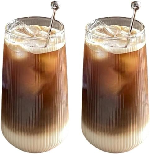 Juego de 2 vasos para café con café y capuchino, 500 ml, para bebidas frías o calientes, vasos de té para capuchino, latte, té, helado, té helado, helado americano