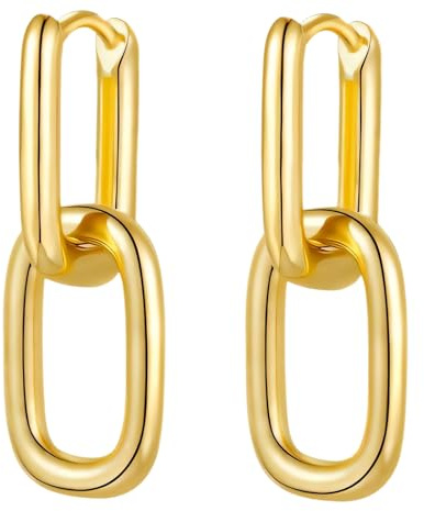 YUZHEDM Ohrringe Silber 925 Hängend Eckige Creolen mit Anhänger U Creolen Minimalistische Tropfen Doppelter Kreis Modeschmuck Tropfen-Ohrringe-Set,für Frauen Damen Geschenk (Gold)