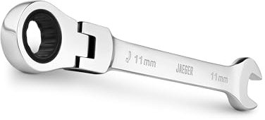 Jaeger Llave de trinquete TIGHTSPOT de cabeza flexible de 11 mm, arco oscilante de 4 grados, llave combinada de trinquete de 12 puntos, 90 dientes