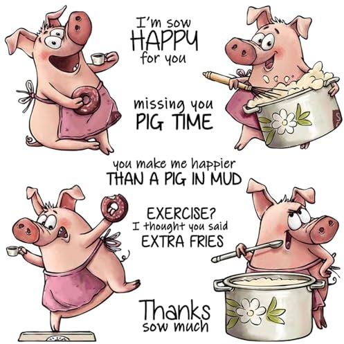 Niedliche Stanzformen und Stempel-Sets für Küche, Kochen, Backen, Schweine, für Kartenherstellung, Scrapbooking, Papierbasteln, Missing You Pig Time,Thanks so much Words, transparente Siegelstempel,