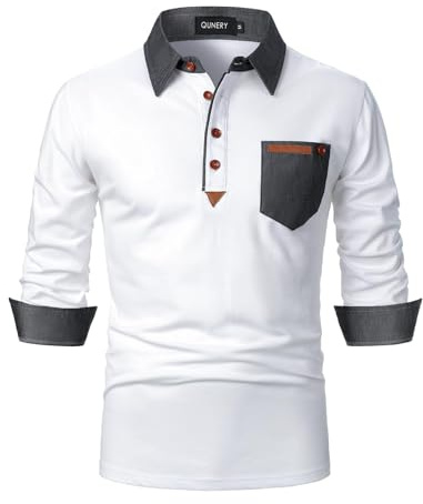 QUNERY Poloshirt Herren Langarm Getäfelt T Shirts Golf Tennis Hemden Casual Tops