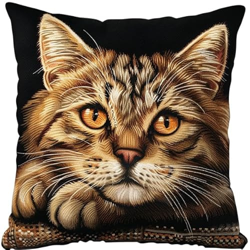 kitphoenix Knüpfen Kissen Set Erwachsene Katze Latch Hook Kissen Kit für Kinder oder Anfänger Erwachsene zum Selber Knüpfen, DIY Knüpfteppich Knüpfpackung, Knüpfhaken Set 43 x 43 cm