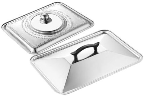 PartyKindom 2pcs Square Plate Stainless Steel Lid Microwave Cover Food Casserole Dish Lid Pan Cover