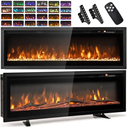 TANGZON 40 Electric Fireplace, Freestanding Wall Mounted Fireplace Heater Insert with 12 Flame Colors, 5 Flame Brightness, 8H Timer, Remote Control, 750W or 1500W, Crystal & Log Set (102cm/40)