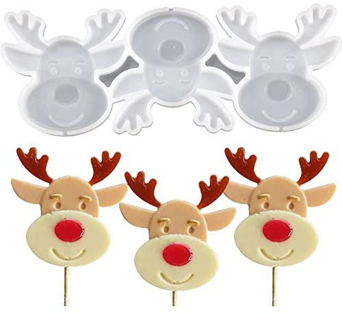 Lpitoy Moules À Sucettes en Silicone De Noël, Moules À Bonbons, À Sucettes Au Chocolat, À Ventouse, en Forme De Cerf De Noël, Moules À Fondant en Silicone pour Les Fêtes De Noël