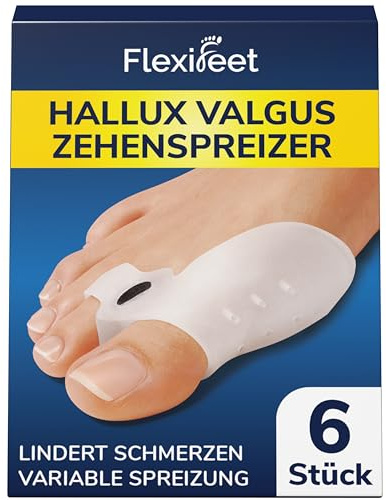 FLEXIFEET® Hallux Valgus Korrektur Zehenspreizer für den Großen Zeh - 6 Stk - Unterstützung bei Hallux Valgus und zur Ballenzehen Korrektur - Hallux Valgus Bandage in Universalgröße - 0% BPA