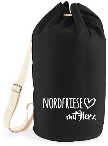 Huuraa Seesack Nordfriese mit Herz 20 Liter Black Baumwolle Rucksack Geschenkidee