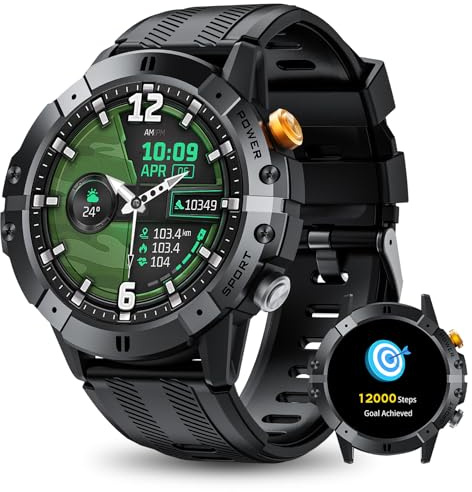 Military Smart Watches for Men, Fitness Tracker with GoMore Algorithm, Bluetooth Call,1ATM Waterproof ,Heart Rate/SpO2/Sleep Monitor/124 Sports Modes, Tactical Smartwatch for Android iOS (Black)