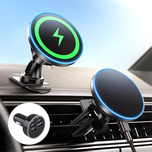 Happara Magsafe Autohalterung für iPhone 17 16 15 14 13 12 Pro Max Plus | Starke Magnetkraft 15W Handyhalterung Auto mit Ladefunktion Magnetische Wireless Charger Auto Lüftung/Armaturenbr
