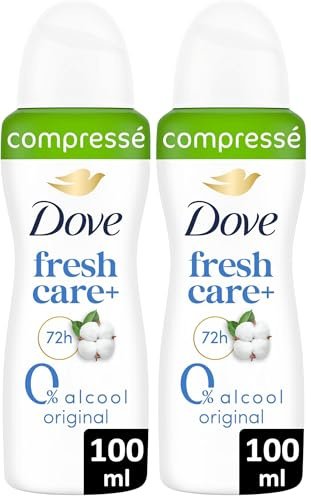 DOVE - Déodorant Femme Original Zinc Protect - Spray Compressé - 0% Alcool - 72h de protection anti-odeurs- 100ml (Lot de 2)