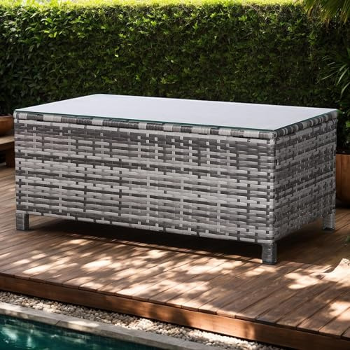 Rattan Park Silla de Mimbre Cuadrada Gris Exteriores, Esencial para el Ocio Junto a la Piscina y el Patio (90x50x38 cm)