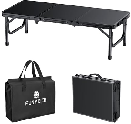 FUNYKICH 3ft Low Folding Picnic Table(87x40x26cm), Thicker Aluminum Legs Beach Table with Handle & Carry Bag, Lightweight Small Camping Table for Picnic Beach Camping Party, Black
