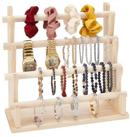AHANDMAKER Trä 4 nivåer smycken armband visningsstativ rustikt trä armring klocka scrunchies halsband display förvaring smyckeshållare stativ tillbehör organiserare för hantverk shower butik monter