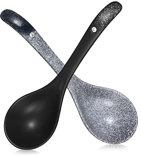VINTORKY Cucharones De Sopa Grandes De Cerámica, Mango Largo Antideslizante, Resistente Al Calor, Colores Lacado y Azul Marino, Para Cocina y Restaurante, Juego De 2 Unidades