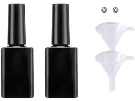 KGCGJVB 2 Sets Empty Nail Polish Bottles with Brush and Funnel Mixing Ball Gel Bottle Container Frascos de Esmalte Refillable Opaque Glass Jar for Liquid DIY Polish Storage (Black)