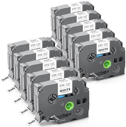 Koala 10x tze-231 12 mm 0,47 mm, schwarz auf weiß Ersatz für Brother P-Touch Label Tape Tze-231 TZe231 Tz 231 Tzc231 für PT-H100lb PT-H105 PT-D210 PT-E110 PT-1010 PT-1000