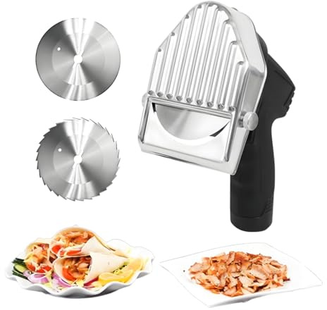COAKUE Handheld Gyros Knife Electric,Shawarma Cutter,Commercial Doner Kebab Electric Gyros Knife,With 2 Blades,0-8mm Adjustable Thickness,for Restaurant Home Outdoor Wireless
