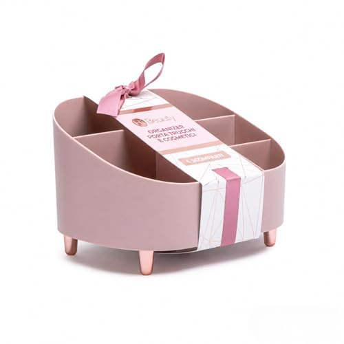 HI BEAUTY! Organizer Multiuso Trucchi e Cosmetici con 6 Scomparti – Porta Pennelli Rossetti e Accessori Beauty – Design Moderno – 22,5 x 12 x 17 cm – Rosa