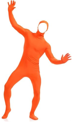 Orange Stealth Suit for Adults and Kids Unisex Green Screen Suits Funny Open Face Full Body Spandex Bodysuit Halloween Carnival Fancy Dress Costume Women Men Zentai Suit for Cosplay Party Performance