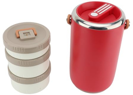 Fabater Pot de Comida Aislada de Acero Inoxidable LEK - para Acampar de la Oficina 3 Niveles de Lonchera Apilable Safe para Adultos (rojo)