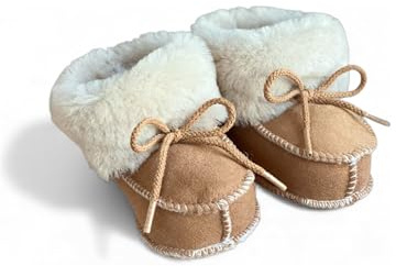 Babyschuhe aus Lammfell Junge & Mädchen warme Kinder Hausschuhe Geschenk zur Geburt TaufeKrabbelschuhe Lammfellschuhe Baby (Hellbraun/Beige, EU Schuhgrößensystem, Kleinkind, Numerisch, M, 19)