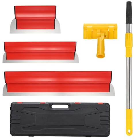 QUARKZMAN Spatule Enduit Lissage Set, 25/60/80 cm Lame a Lisser Z, Couteau a Enduire Parfait Liss, spatule de lissage en acier inoxydable pour Mur Plafond Lame d'écrémage Outillage, Rouge