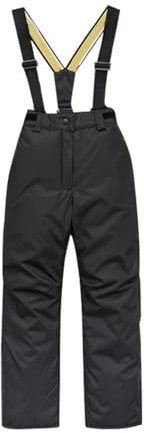 YCBMINGCAN Pantalon de ski pour enfant garçon et fille – Salopette d'extérieur imperméable coupe-vent chaud – Pantalon d'hiver avec fermeture éclair et bretelles pour le ski, Noir , 12-13 ans
