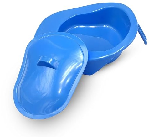 Bedpan for Men & Women with Handle, Portable Commode Toilet Aid for Bedbound & Elderly Patients, Portable with Handle Easy Clean Bed Urinal for Home, Hospital & Post Surgery Care, Blue (Blue with lid)
