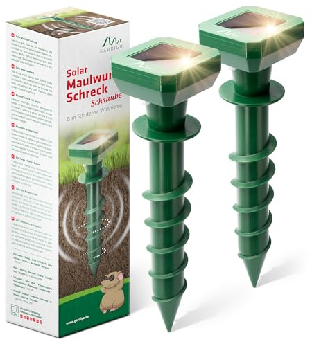 GARDIGO® Ahuyentador de Topos 2 Unidades | Dispositivo Solar con Señal Acústica | Alcance hasta 700 m² | Frecuencia a Intervalos | Anti Topos Jardin | Protección contra Agua IPX4 | Repelente para Topo